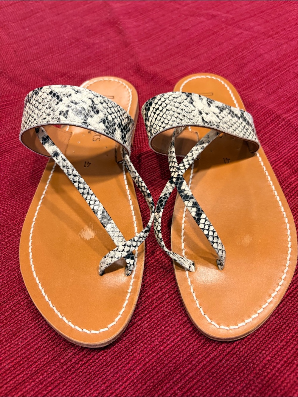 K.Jacques Saint-Tropez Actium Snake-Effect Leather Flat Slide Sandals Size 41